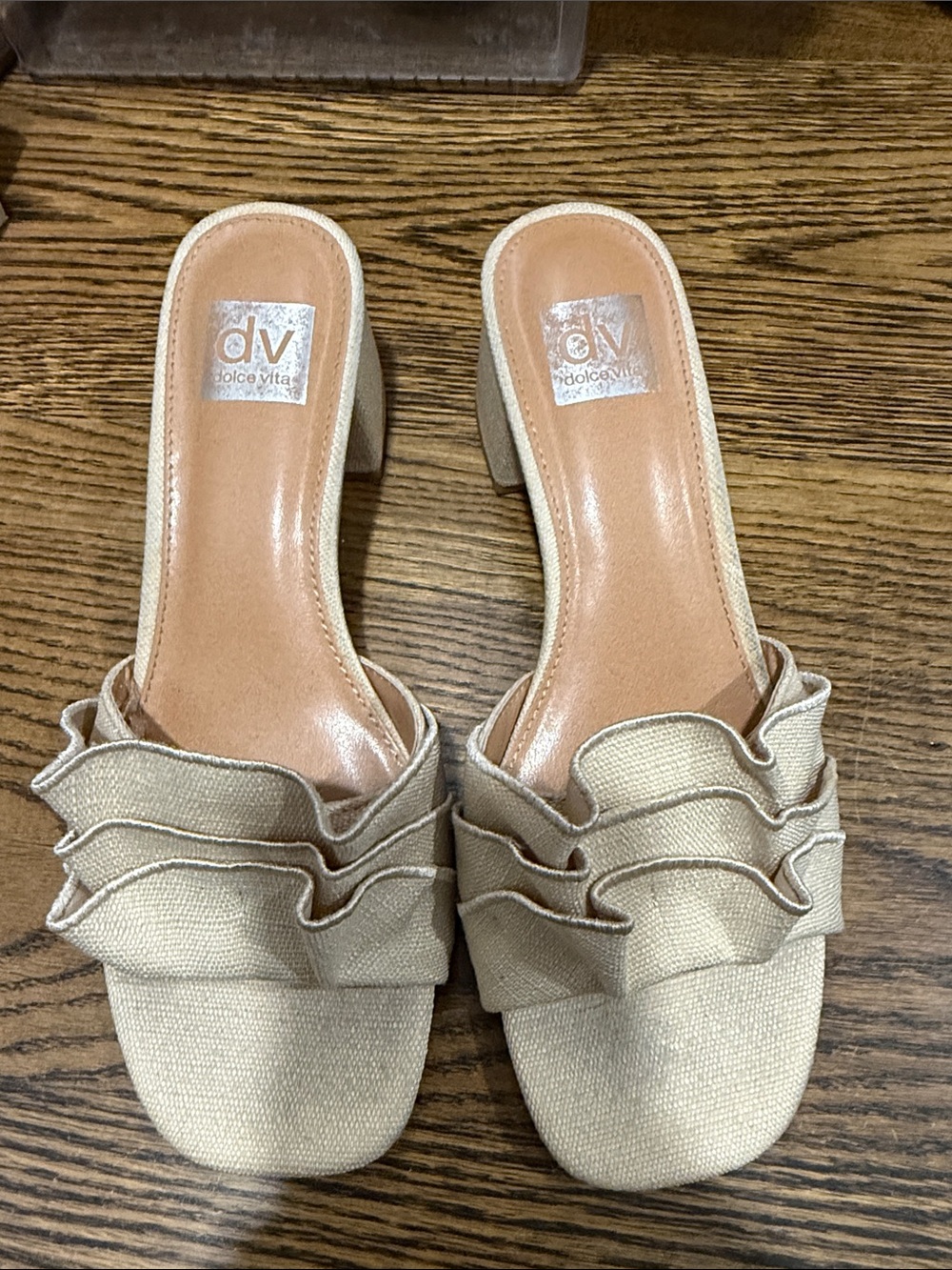 Dolce Vita Cream Ruffle Block Heel Mules